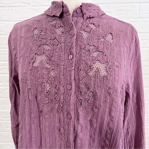 Free People Carter Dobby Purple Mauve Button Down Top Size Medium - Picture 3 of 7